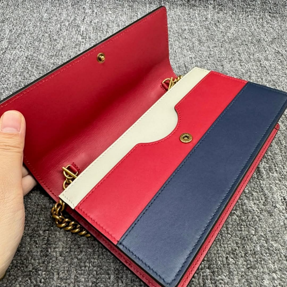 Authentic GUCCI Queen Margaret Red&White&Navy Leather Shoulder Bag 585-120524 - Picture 12 of 15